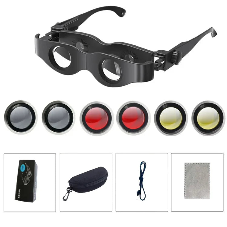 DM0125 3X Fishing Binoculars Adjustable Focus Glass Type Binoculars, Hardcover, With Grey Polarised Lens, With Yellow Polarised Lens, With Red Polarised Lens, With Grey + Yellow  Lens, With Tricolour  Lens