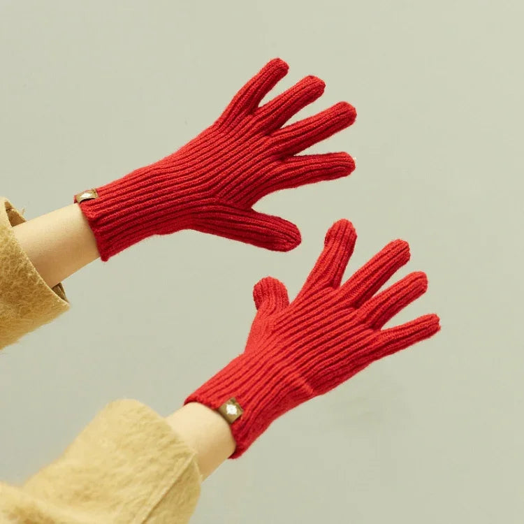227-A0124 Wool Knit Striped Warm Touchscreen Gloves Winter Warm Cycling Gloves
