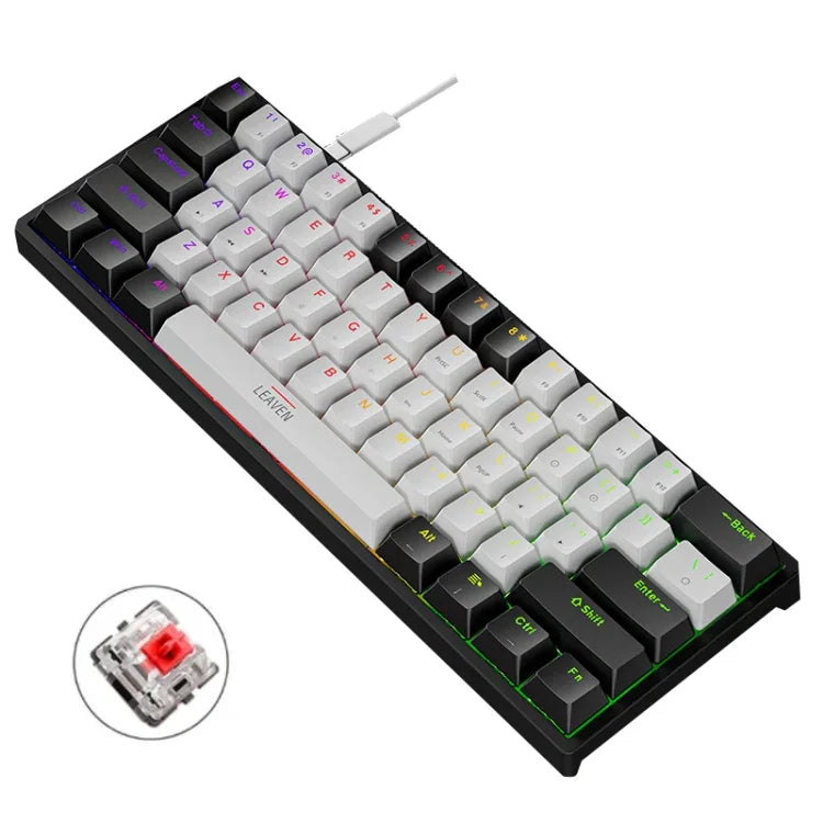 LEAVEN K620 61 Keys Hot Plug-in Glowing Game Wired Mechanical Keyboard, Cable Length: 1.8m, Black Green Shaft, White Green Shaft, Blue Green Shaft, Pink Green Shaft, White Black Red Shaft, Black White Green Shaft, White Black Green Shaft               ...