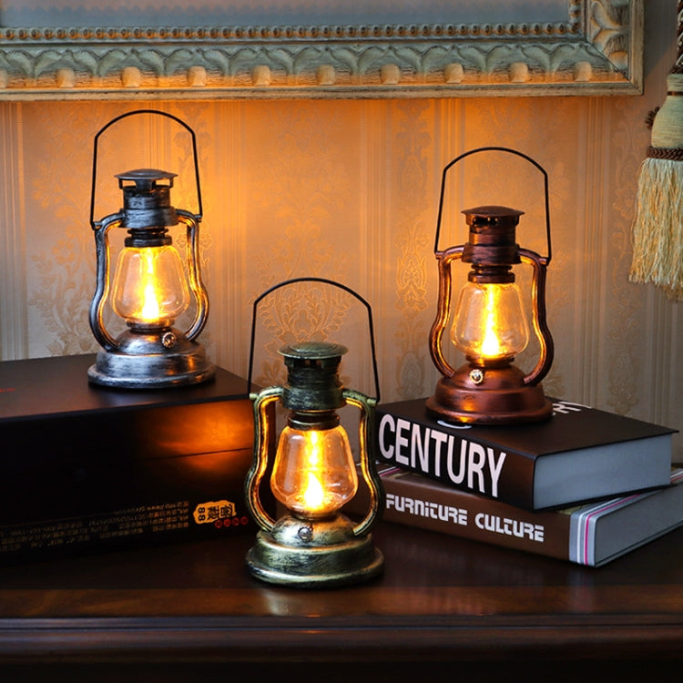 200802 Retro Solar Kerosene Lamp Shape Handheld Lamp Home Decor Flame Lamp, Bronze, Gold, Silver, Rusty, Red