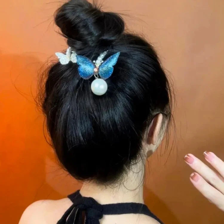 Rhinestone Butterfly Hair Clip Embroidered Ponytail Hair Clasp