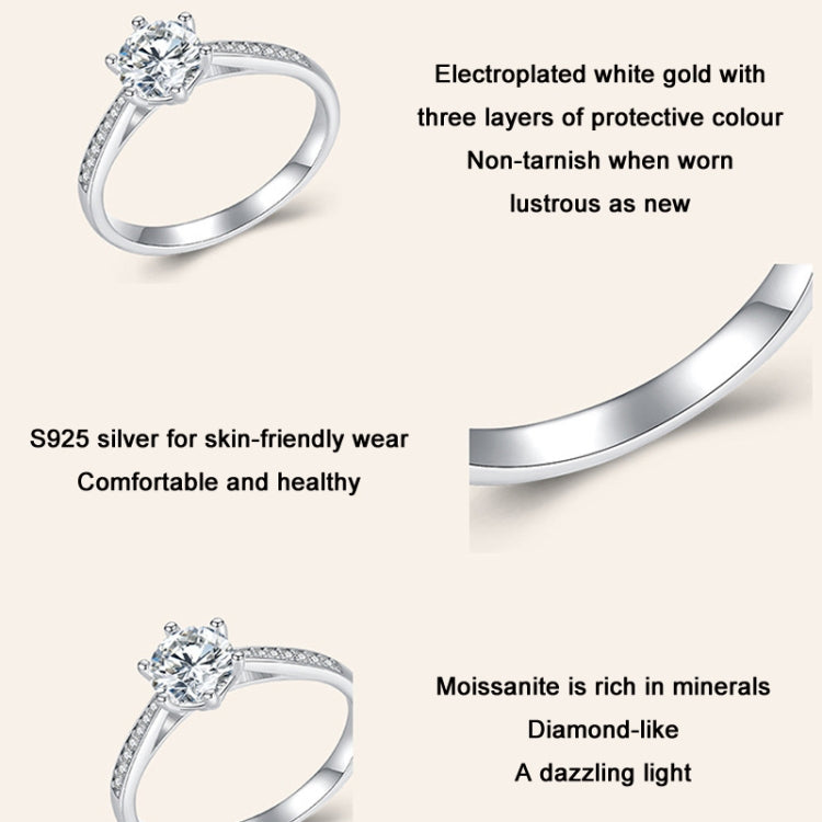 Sterling Silver S925 Six Claw Moissanite Ring White Gold Plated Bracelet, No.6, No.7, No.8, No.10