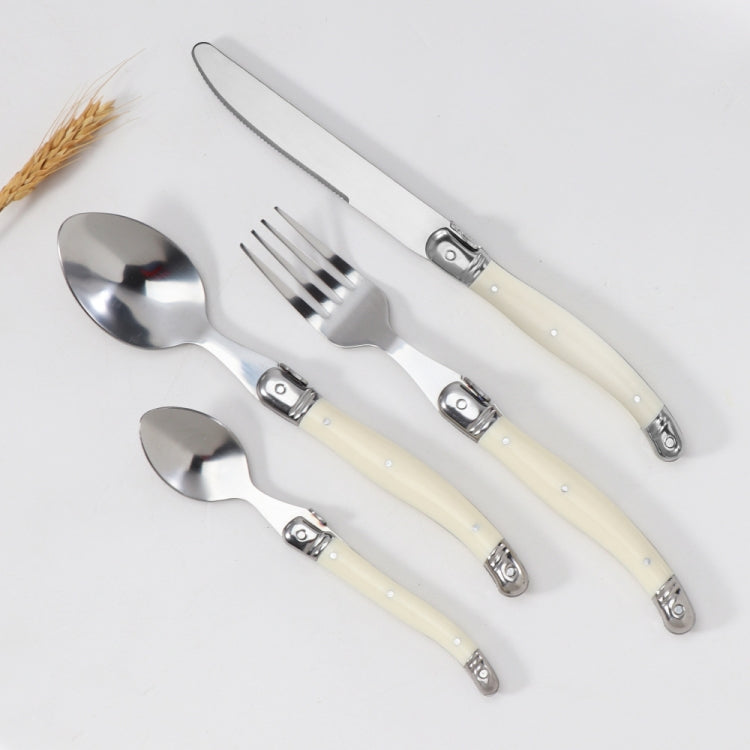 Stainless Steel Knife Fork Spoon Set Plastic Handle Western Tableware, 6 Forks, 6 Spoons, 6 Tea Spoons
