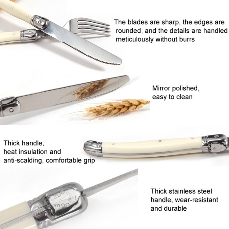 Stainless Steel Knife Fork Spoon Set Plastic Handle Western Tableware, 6 Tea Spoons, 6 Forks, 6 Spoons