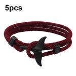 5pcs Whale Tail Braided Hand Rope Double Live Buckle Adjustable Bracelet, 5pcs Pink, 5pcs Yellow, 5pcs Red Wine, 5pcs Navy, 5pcs Khaki, 5pcs Red, 5pcs Black, 5pcs Light Blue, 5pcs Beige