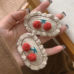 B316 2pcs Cute Woolen Knitting Hairpin Sweet and Versatile Handmade Side Clip, Beige, Cherry