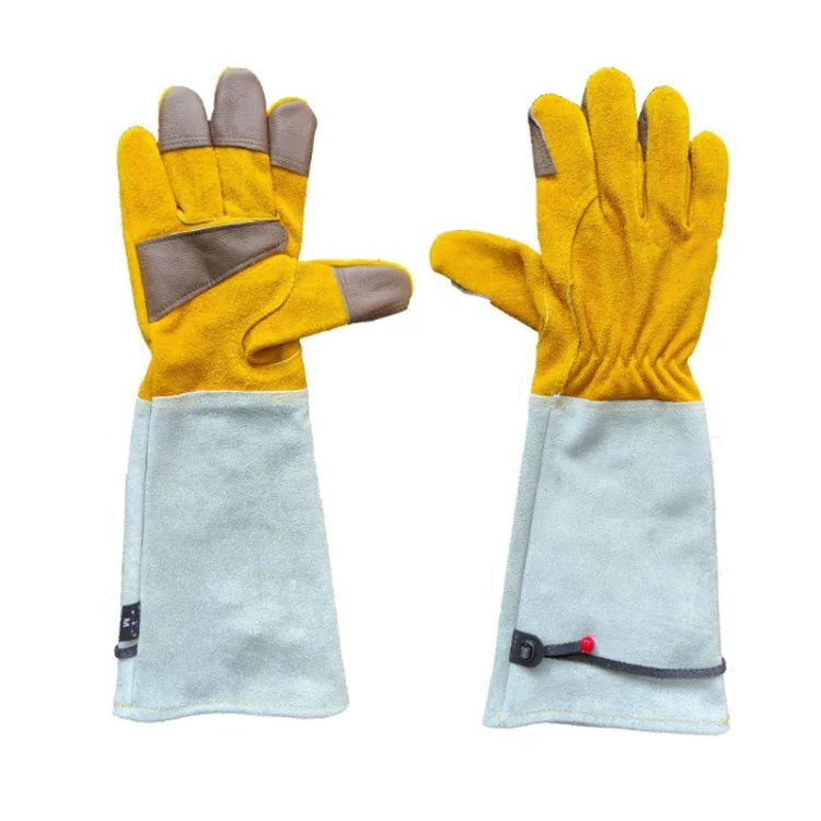 Leather Extended Thick Gardening Gloves Welder Work Gloves, Gold White L, Gold White XL