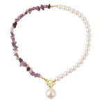 Boho Colorful Broken Natural Stone Necklace, Model:, N2105-9 Color Stone Pearl Pendant, N2206-8 Pink Stone, N2206-9 Light Blue Stone, N2206-10 Multi-color Stone, N2206-11 Transparent Stone, N2106-23 Pink Stone Single Chain                              ...