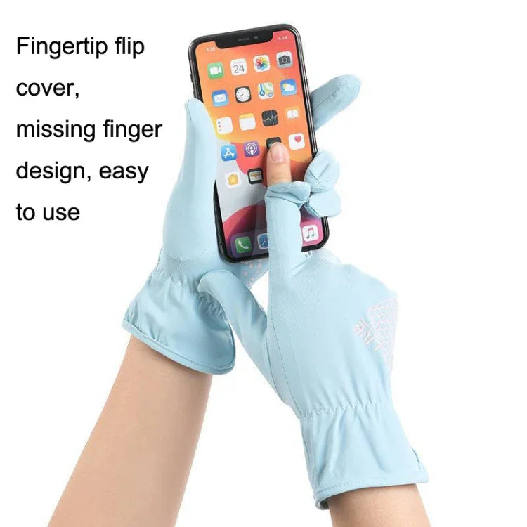 1pair Driving Sunscreen Anti-ultraviolet Thin Summer Ice Silk Dew Finger Non-slip Riding Gloves, Free Size