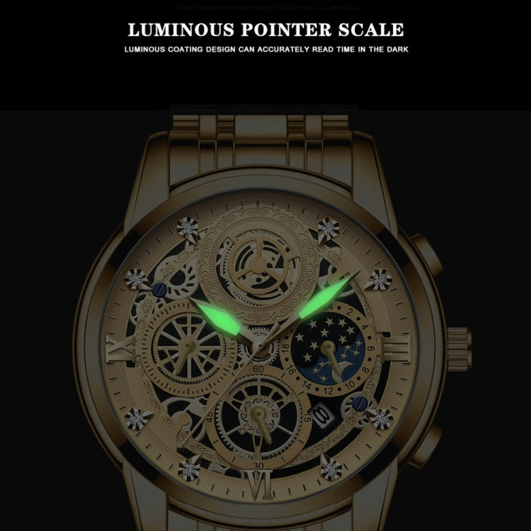 BINBOND 4010 Multifunctional Waterproof Hollowed Luminous Quartz Watch