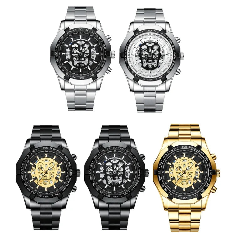 BINBOND S034 30M Waterproof Quartz Watch Skull Skeleton Luminous Watch