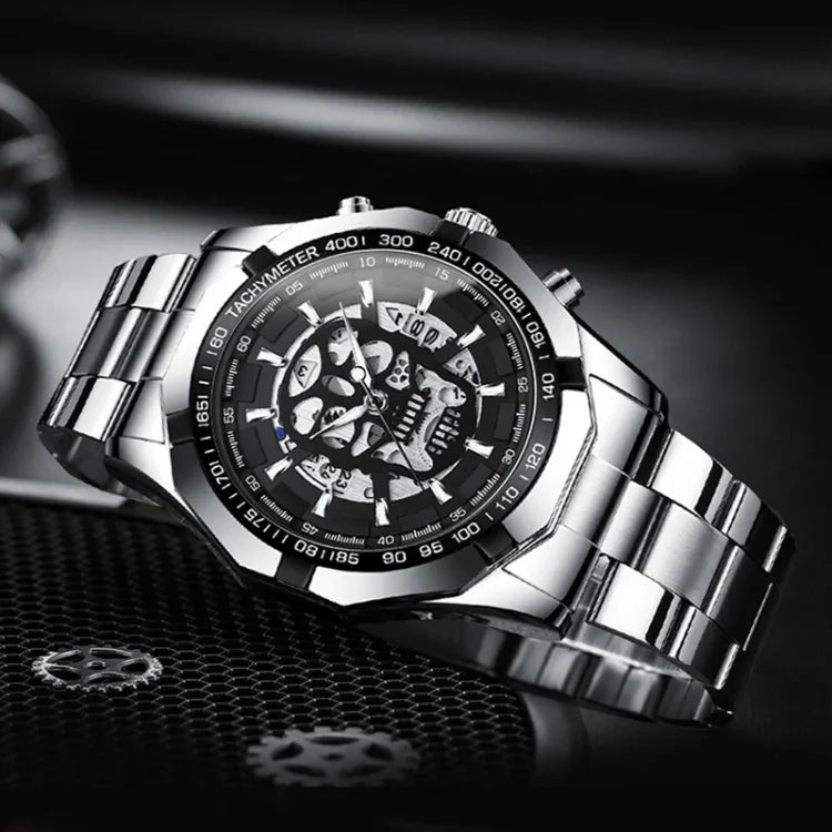 BINBOND S034 30M Waterproof Quartz Watch Skull Skeleton Luminous Watch