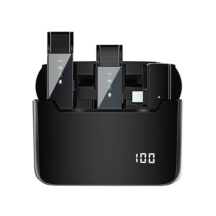 Digital Display Wireless Lavalier Microphone With Charging Compartment,Spec:, S16-S One To Two Black 8 Pin Interface, S16-S One To Two Black USB-C/Type-C Interface