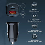PD 30W Dual Port USB Super Fast Charge Car Charger, 30W Black