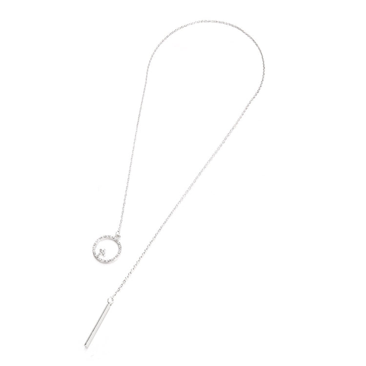 Cross Round Metal Rod Alloy Long Sweater Chain Necklace, SKU1130 Silver