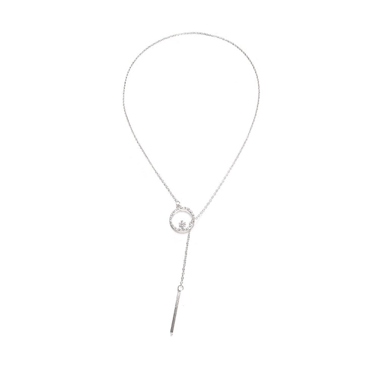 Cross Round Metal Rod Alloy Long Sweater Chain Necklace, SKU1130 Silver