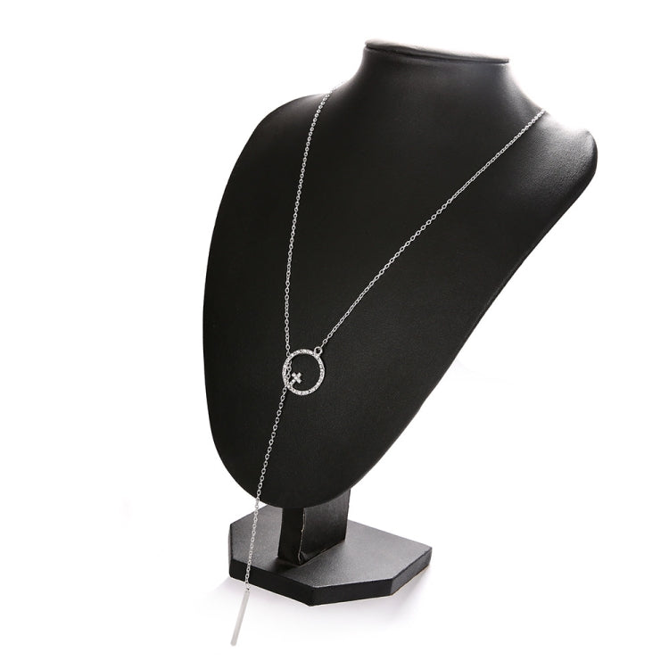 Cross Round Metal Rod Alloy Long Sweater Chain Necklace, SKU1130 Silver