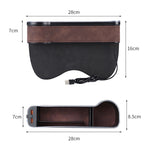 Car Central Control Seat Gap Storage Box with Dual USB Ambient Lights, Suede Khaki Co-pilot
