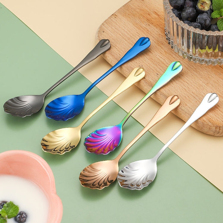 Stainless Steel Water Droplet Shell Spoon Ice Cream Spoon Coffee Mixing Spoon, Stainless Steel Color, Gold, Rose Gold, Colorful, Blue, Black