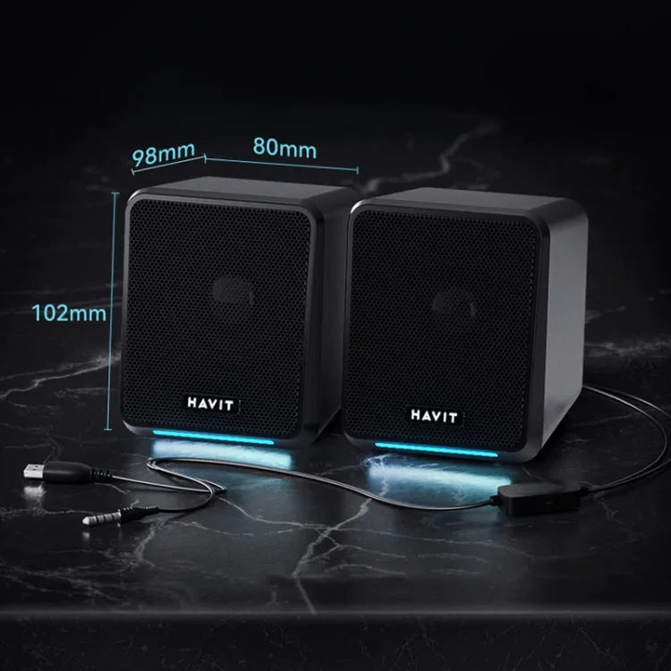Havit A20 Plus Colorful Ambient Light Wired Computer Audio Stereo Surround Sound Speaker, Black, Bluetooth Version