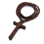 Cross Laser Engraved Wooden Bead Necklace, Red, Black, True Color, Brown