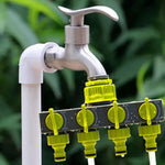 Garden Lawn Watering EU Threaded Faucet One Input Four Output Valve Diverter, Green And Gray