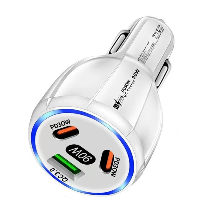 90W Super Fast Charging USB-C Car Charger Dual PD 30W+QC3.0 Charging Station, Black, White