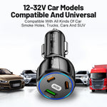 90W Super Fast Charging USB-C Car Charger Dual PD 30W+QC3.0 Charging Station, Black, White