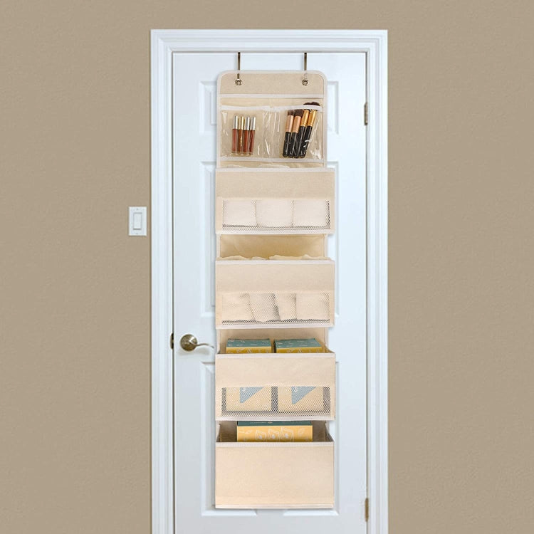 GD03 Wall-Mounted Fabric Storage Bag Wardrobe Room Door Behind Hanging Bag, 4+1 Gray, 4+1 Beige, Lantern Flower 4-grids