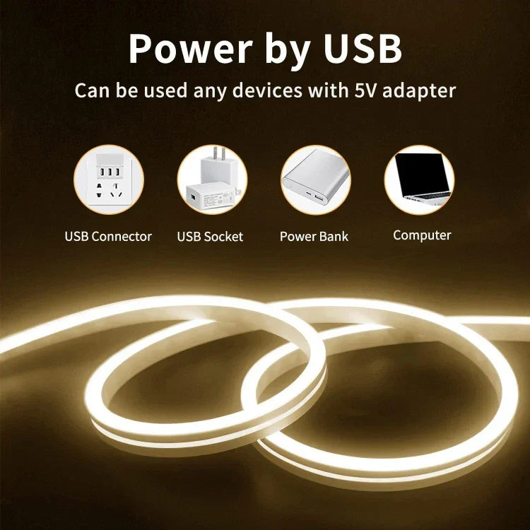 2m 5V LED Light Strip USB Flexible Neon Silicone Soft Strips Set, USB (Pink), USB (Warm Color), USB (Blue)