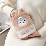 1L Hot Water Bag Dual Hands Plush Cute Hand Warmer, Black and White Puppy, Brown Bear, Fruit Green Frog, Yellow Duck, Pink Bunny, Consortium, Naughty Cat, Little Brown Bear, Little White Rabbit