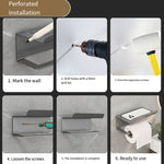 Stainless Steel Bathroom Roll Paper Holder No-Punch Cell Phone Storage Shelf, Phone Rack (White), Paper Rack (White）, Phone Rack (Black), Paper Rack (Black), Phone Rack (Gray), Paper Rack (Gray)