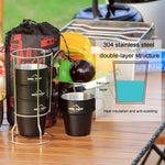 COOL CAMP CF-519 Outdoor Camping 304 Stainless Steel Coffee Cup Thermal Insulation Anti-Scald Double Vacuum Mugs, 4 In 1 Set