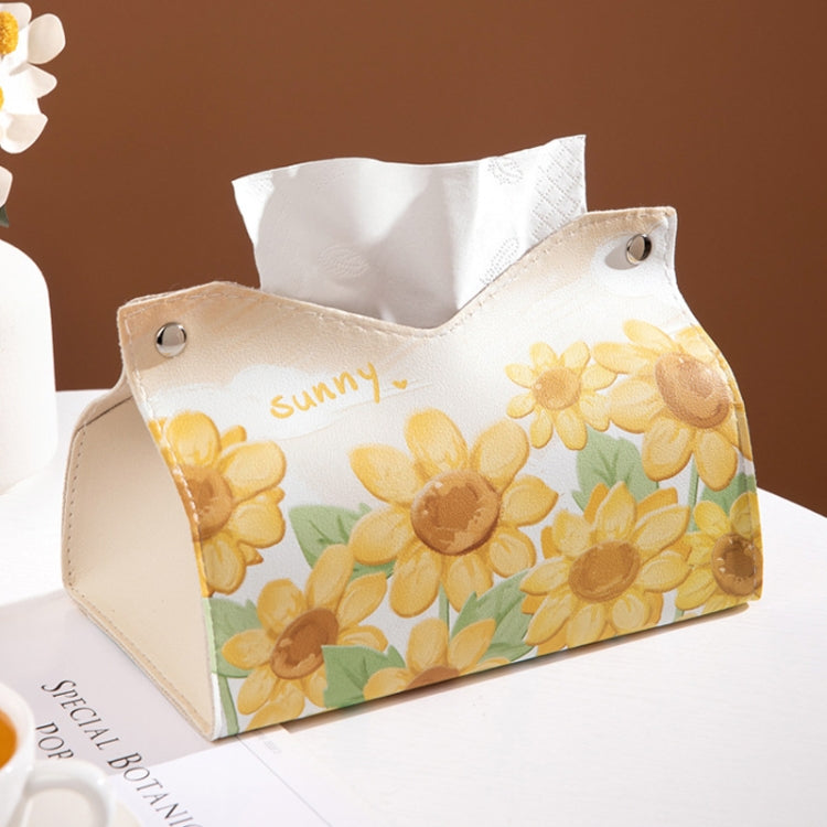 Oil Printed Leather Tissue Box Living Room Decorative Tissue Storage Bag, Yellow Sunflower