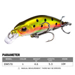 5.3cm 4.6g Sinking Minnow Lure Long Casting Bionic Plastic Hard Bait Fishing Tackle, PROBEROS DW577 8003 Hook, PROBEROS DW578 Ordinary Hook
