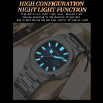 BINBOND B1885 30m Waterproof Retro Luminous Square Men Quartz Watch, Black Steel-Blue-White