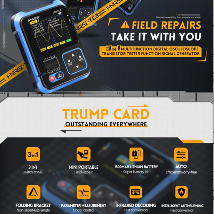 FNIRSI 3 In 1 Handheld Digital Oscilloscope LCR Transistor Tester, DSO-TC3 Standard, DSO-TC3 Upgrade