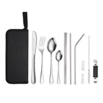 Portable Stainless Steel Cutlery Set Outdoor Picnic Knife And Fork Tool With Storage Bag, A Model Silver, A Model Gold, A Model Black, B Model Silver, B Model Gold, B Model Black, C Model Silver, C Model Black