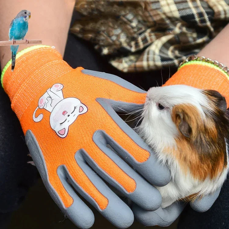 1pair TPE Children Cartoon Gloves Hamster Parrot Anti-scratch Bite Student Gardening Protective Anti-slip Wear-resistant Gloves, S Orange, S Blue, S Yellow, M Orange, M Blue, M Yellow, L Orange