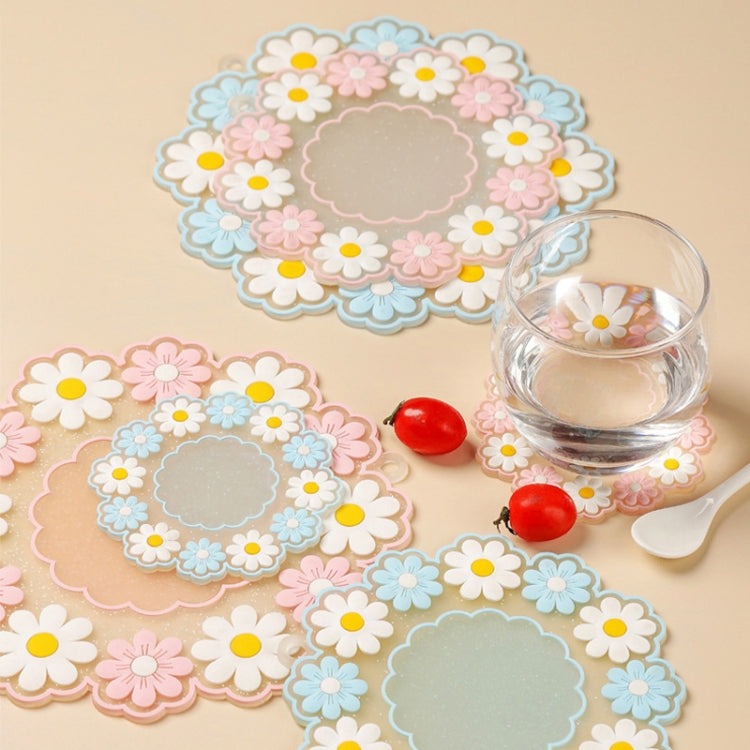 Household High Temperature Resistant Daisy Coasters Kitchen Tabletop Insulation Mat, Blue Small, Pink Large, Blue Large