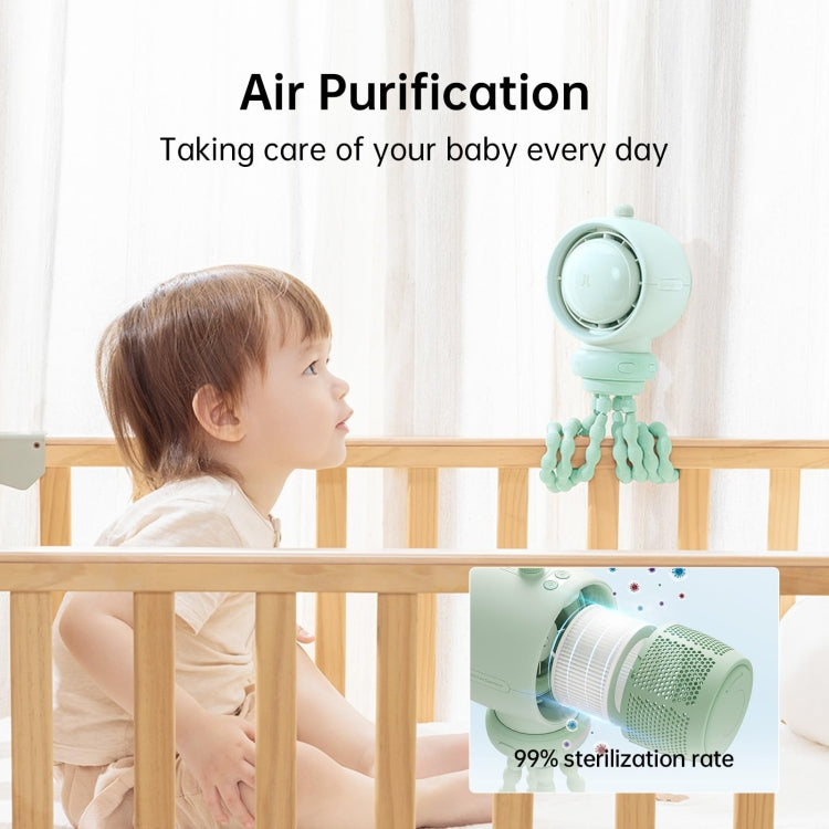 JisuLife Stroller Fan Life2S High Speed Energy Saving Stroller Mini Fan Octopus Bladeless Swingable Head Air Purifying Fan, Life2S