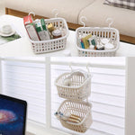 Plastic Hanging Basket With Hook Kitchen Storage Drain Basket Shelf Bathroom Organizer, Small Grey, Small Beige, Large Grey, Large Beige