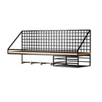 Household Large Non-Punching Organizer Wall Hanging Shelf, Black Basic Model, Black Wooden Ball With Tissue Box