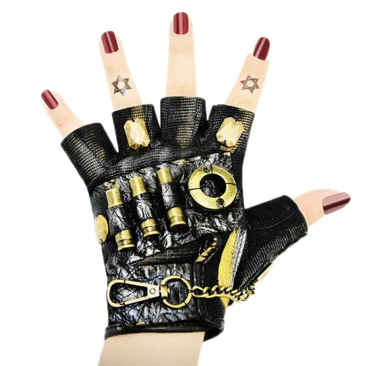 Punk Biker Half Finger Gloves Halloween Accessories, S, M, L, XL