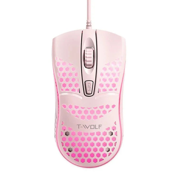 T-WOLF V15 Honeycomb Wired USB Gaming Mouse with RGB Lighting Ergonomic Hollow Design for PC Office Home Use