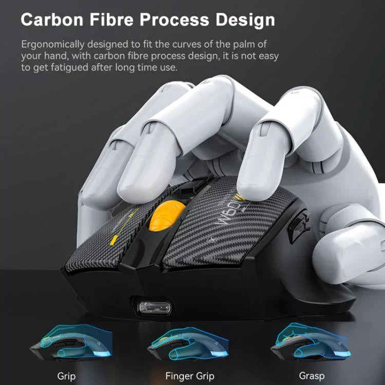 MKESPN W601 Silent Wireless Tri-mode Macro Gaming Mouse Carbon Fiber 12800DPI Bluetooth Mouse