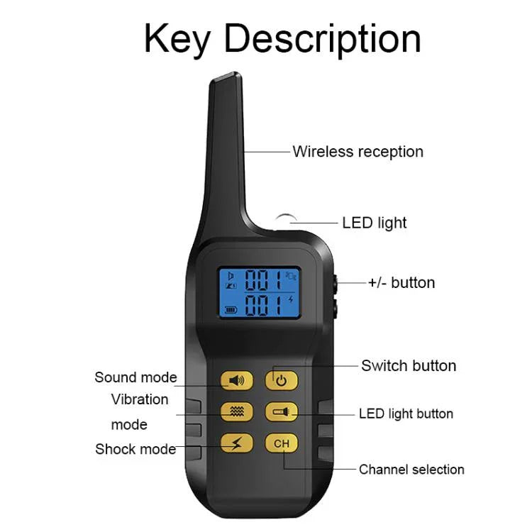 T720 1000m Pet Intelligent Electric Shock Remote Control Dog Training Device, Yellow Remote, Red Remote