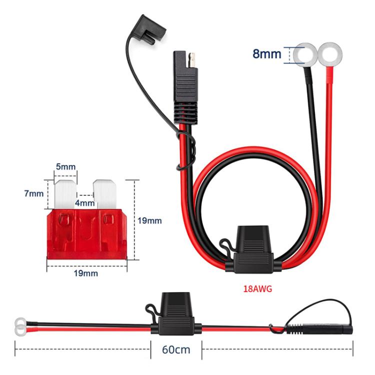 O-Terminal to SAE Power Cable With Fuse Battery Charger Extension Adapter Wire, 60cm