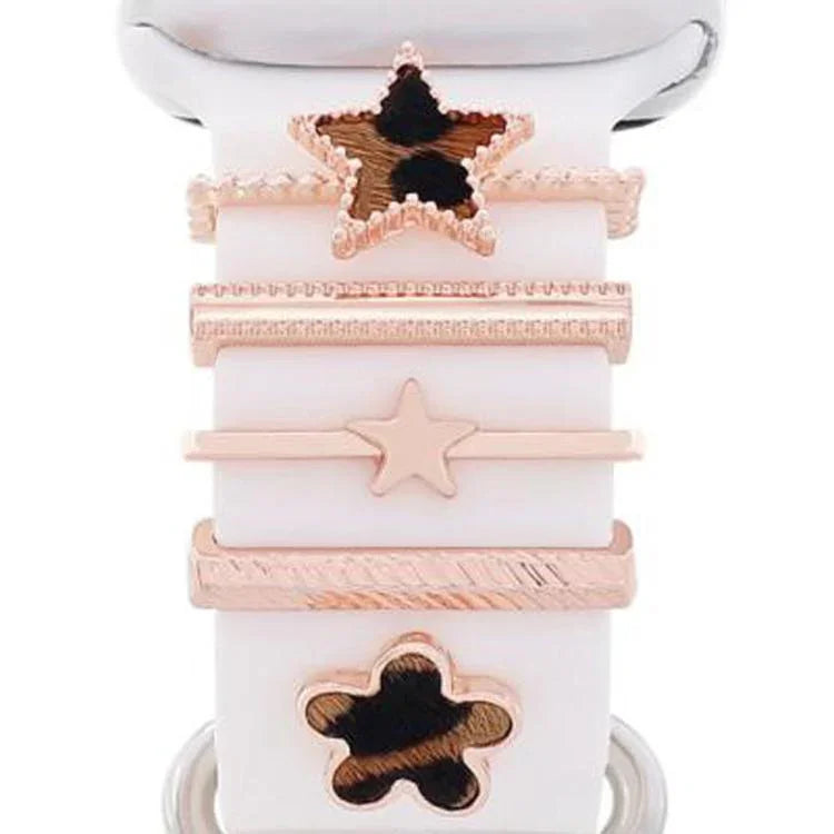 5pcs / Set 20mm Width Smart Watch Silicone Band Decorative Ring Metal Accessories, Gold 1, Silver 2, Rose Gold 3, Rose Gold 4, Silver 5, Rose Gold 6, Gold 7, Rose Gold 8, Gold 9