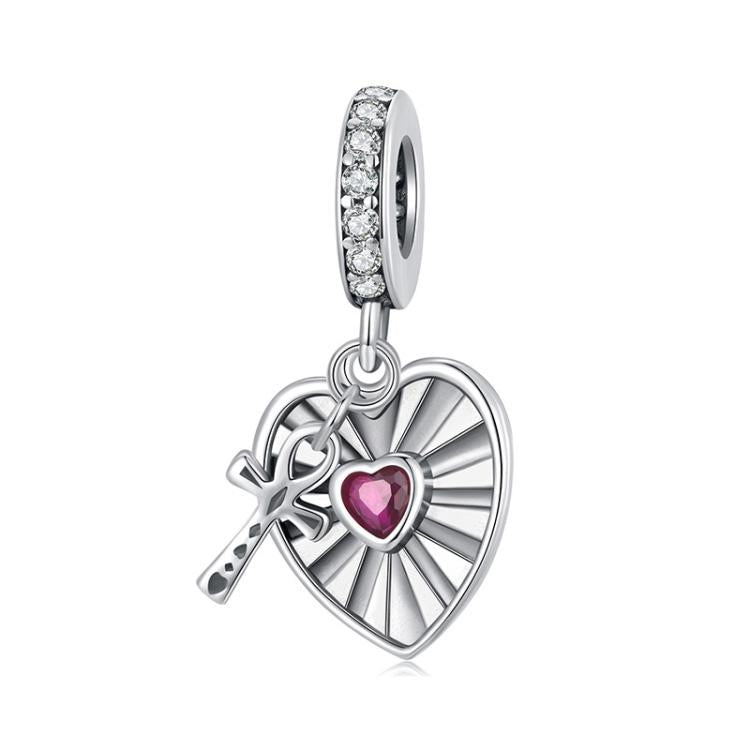 S925 Sterling Silver Heart Cross Hollow Pendant Bracelet Beads